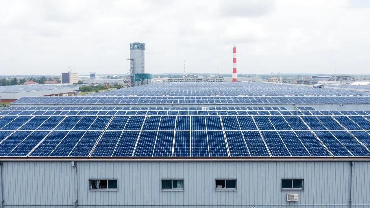 Průmyslová fotovoltaická elektrárna na střeše výrobní haly