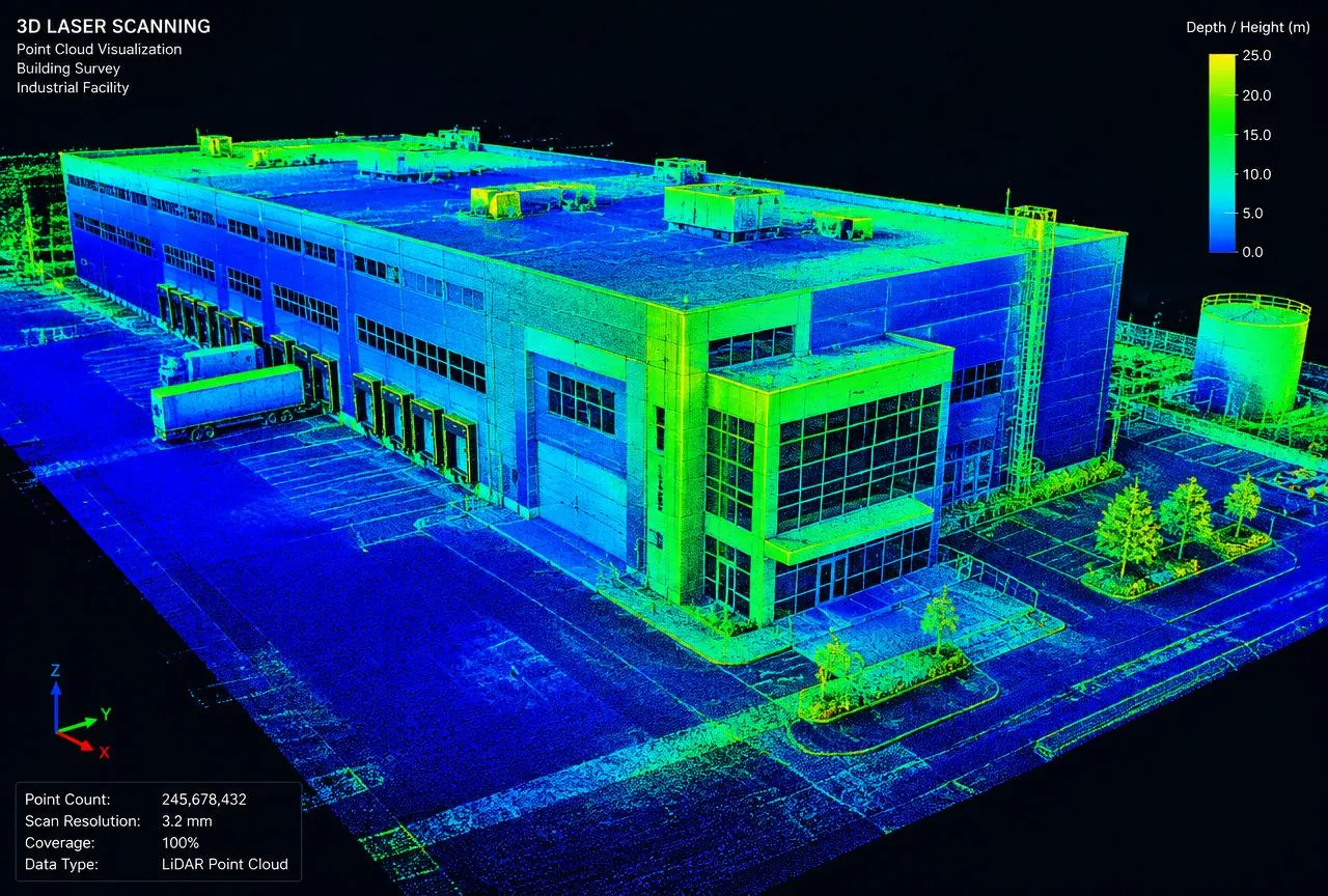3D laserové skenování budovy – vizualizace mračna bodů