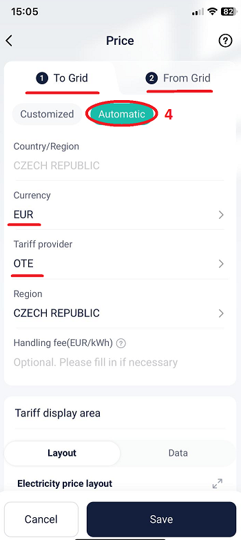Nastavení tarifu v aplikaci - krok 3