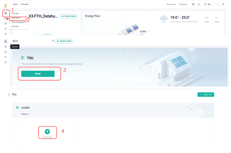 TOU nastavení na webu - vstup do Intelligence